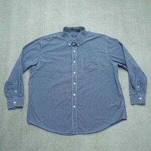 Izod Button Up Shirt Men's Size XX-Large‎ Blue & White Plaid Long Sleeve Cotton